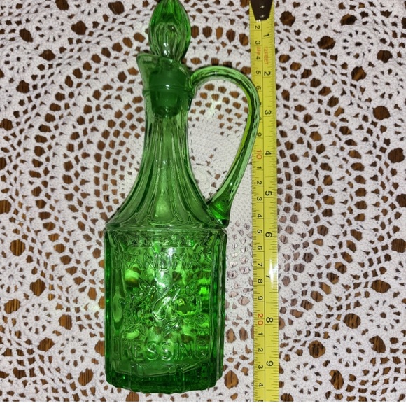 Vintage Emerald Glass Dressing Bottle - Picture 2 of 4